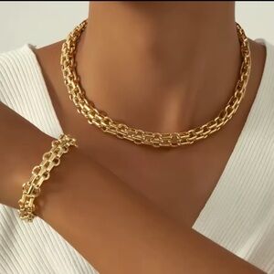 Gold Chain Necklace and Bracelet Set